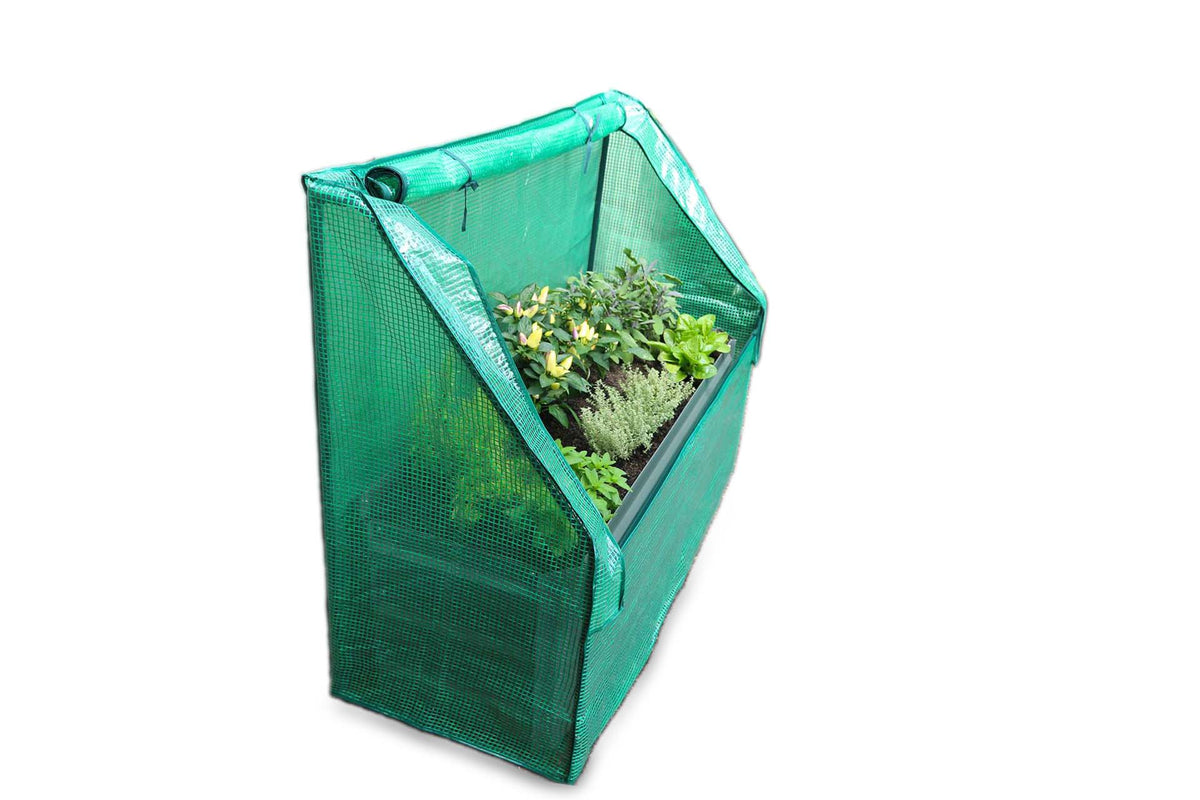 Greenlife Slimline Garden Bed Slate Grey + Drop Over PE Greenhouse 1250 x 500 x 990