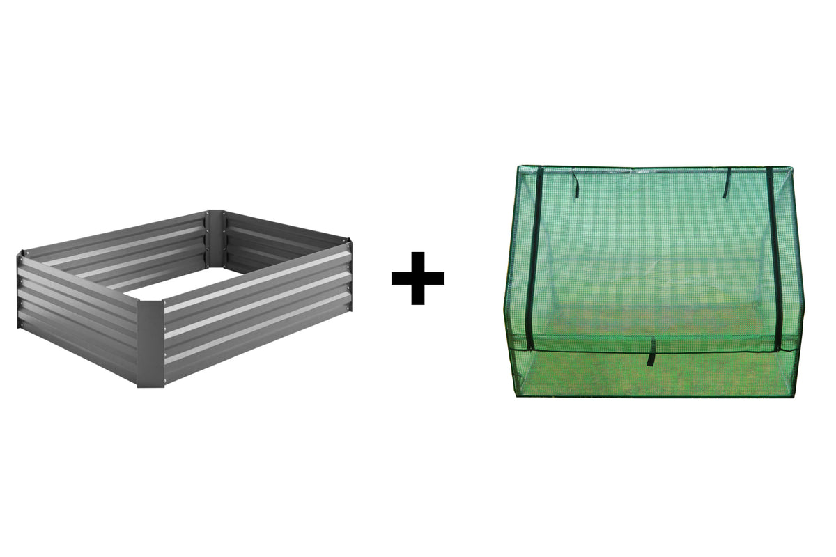 Greenlife Raised Garden Bed Slate Grey + PE Greenhouse 1250 x 950 x 920