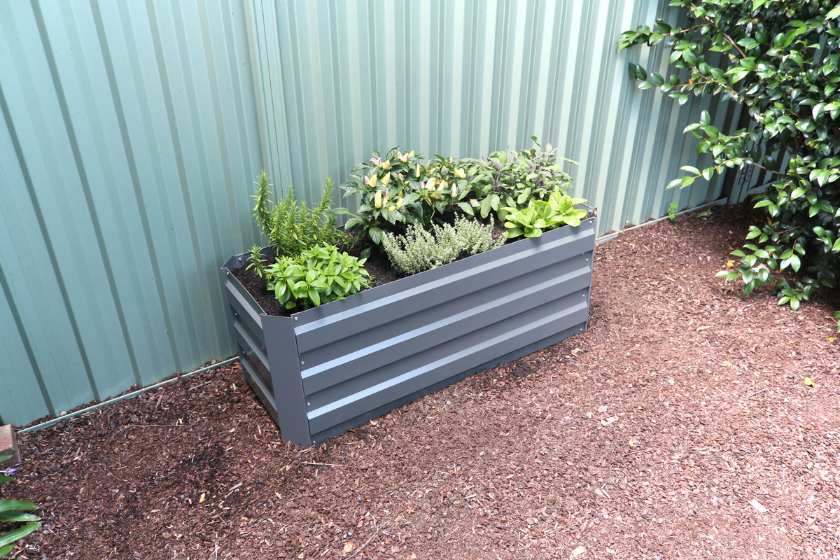 Greenlife Slimline Garden Bed Slate Grey + Drop Over PE Greenhouse 1250 x 500 x 990