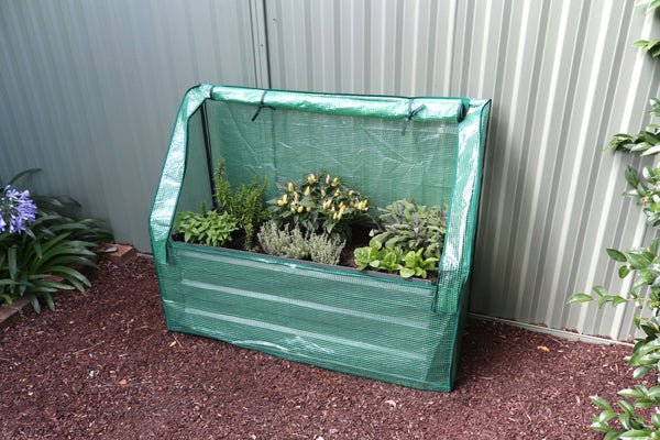 Slimline Garden Bed - Vintage White + Drop Over Greenhouse