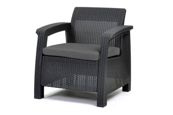 Keter Corfu Resin Wicker Armchair with Cushion - Graphite