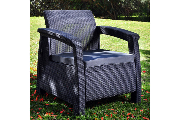 Keter Corfu Rattan Balcony Set with Cushions - Graphite