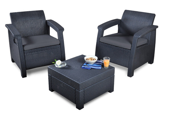 Keter Corfu Rattan Balcony Set with Cushions - Graphite