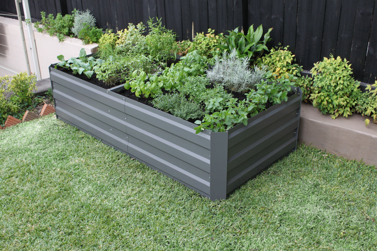 Greenlife Premium Large Garden Bed Slate Grey + Drop Over PE Greenhouse 1850 x 950 x 1020