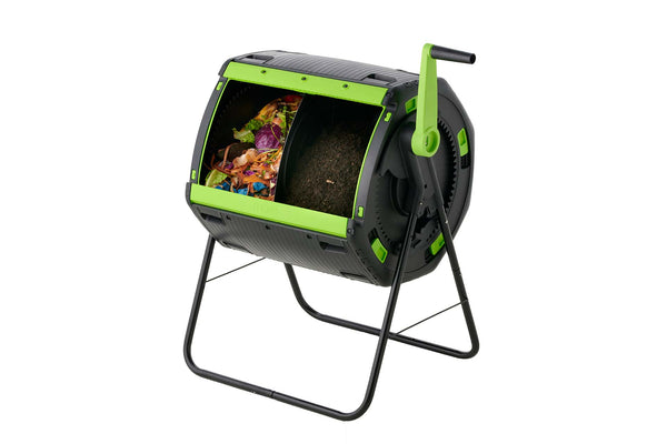 Maze 180L Geared Organics Composter Twin Tumbler with Stand & Composting Cart