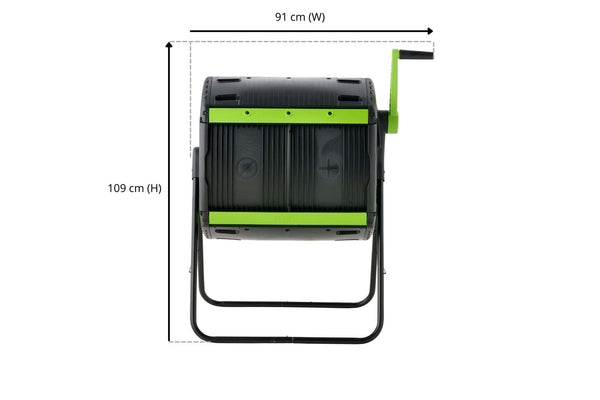 Maze 180L Geared Organics Composter Twin Tumbler with Stand & Composting Cart