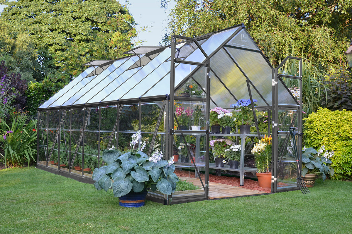 Maze Balance Polycarbonate Greenhouse 8' x 16' Grey (2.5m x 4.9m)