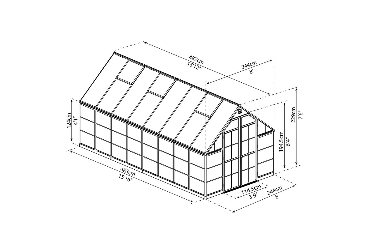 Maze Balance Polycarbonate Greenhouse 8' x 16' Grey (2.5m x 4.9m)