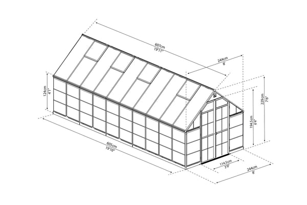 Maze Balance Premium Polycarbonate Greenhouse 8' x 20' - Grey Frame