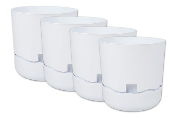 4x Greenlife Circular Self Watering Plastic Pot - White 240 x 240 x 250mm