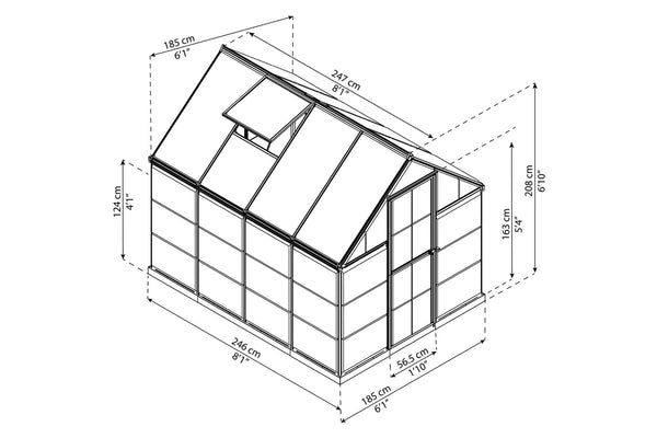 Maze Hybrid Premium Polycarbonate Greenhouse 6' x 8' - Grey Powdercoat