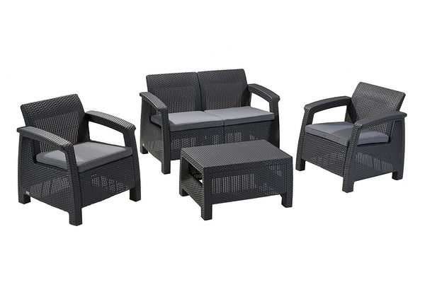 Keter Corfu 4 Seater Rattan Lounge Set with Cushions - Graphite