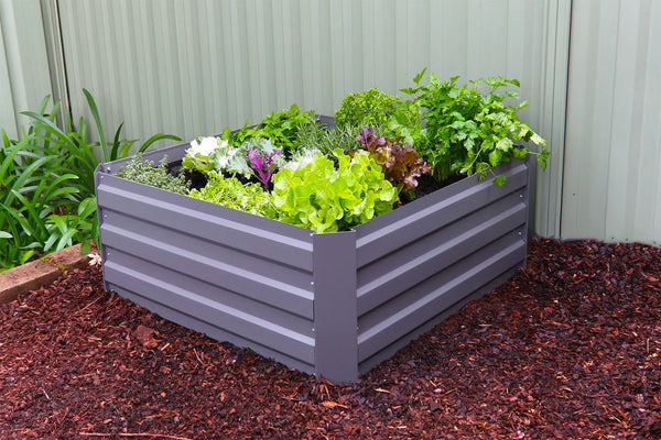 Square Garden Bed 850 x 850 x 300mm - Slate Grey + Drop Over Greenhouse