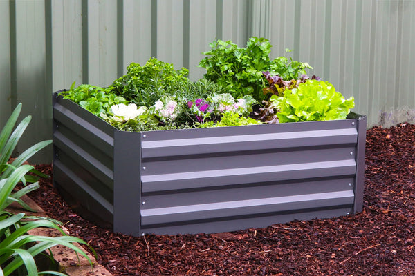Square Garden Bed 850 x 850 x 300mm - Slate Grey + Drop Over Greenhouse