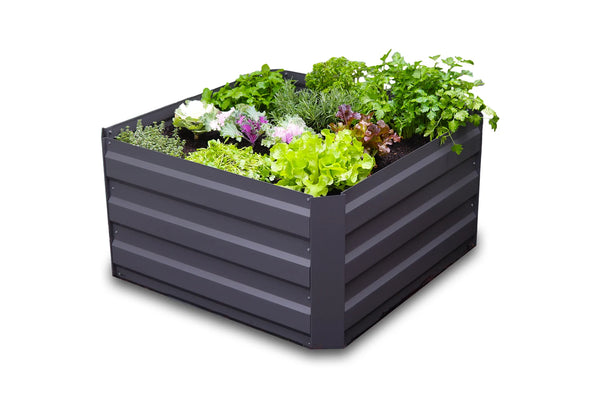 Square Garden Bed 850 x 850 x 450mm - Charcoal + Drop Over Greenhouse