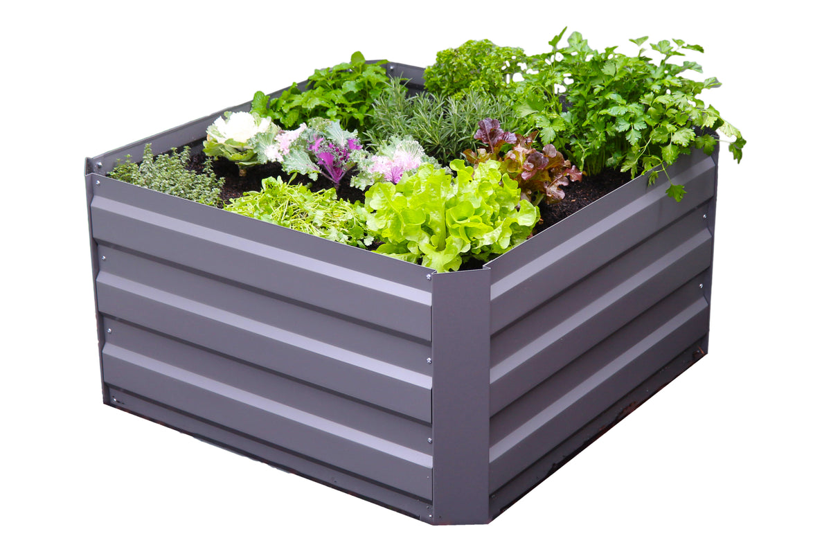 Greenlife Square Garden Bed 450H Slate Grey + PE Greenhouse 900 x 900 x 1020