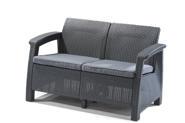 Keter Corfu 4 Seater Rattan Lounge Set with Cushions - Graphite