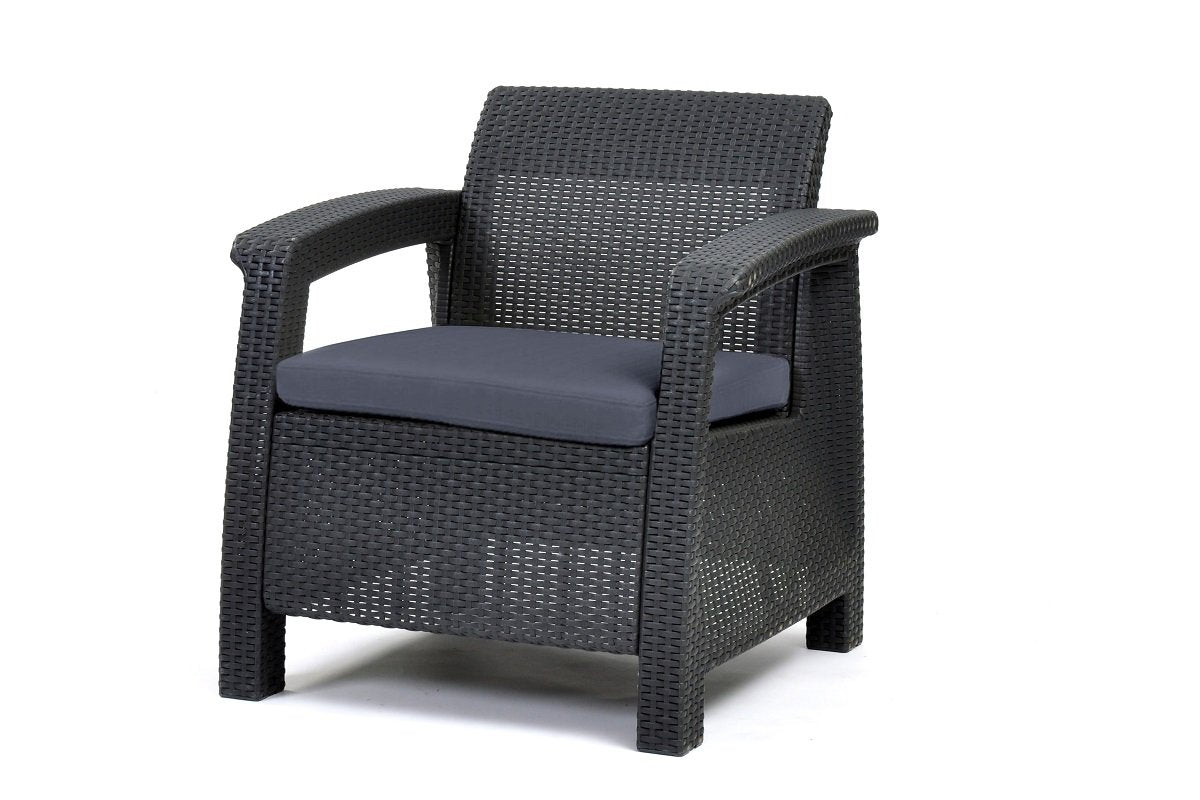 Keter Corfu 4 Seater Rattan Lounge Set with Cushions - Graphite