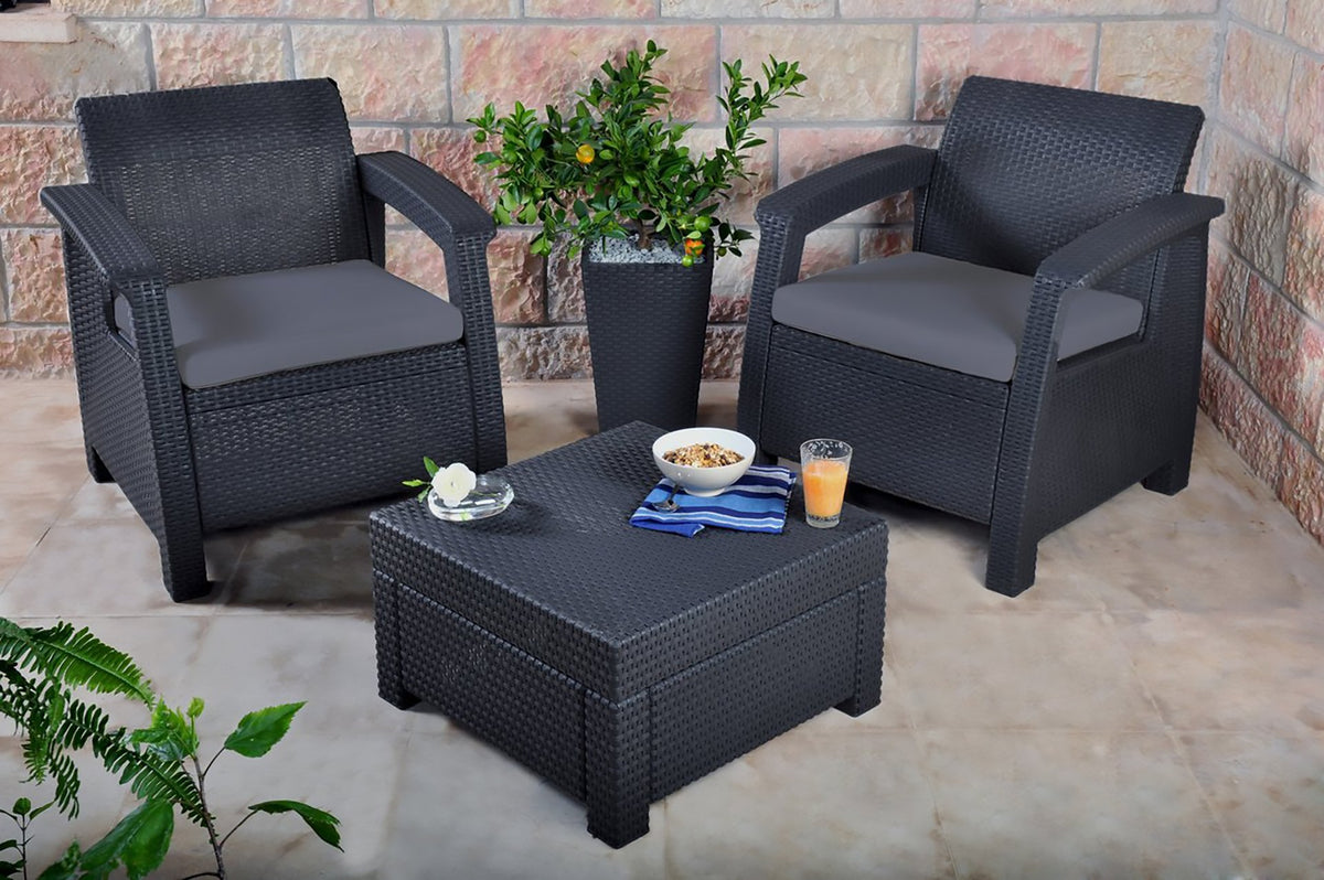 Keter Corfu Rattan Balcony Set with Cushions - Graphite