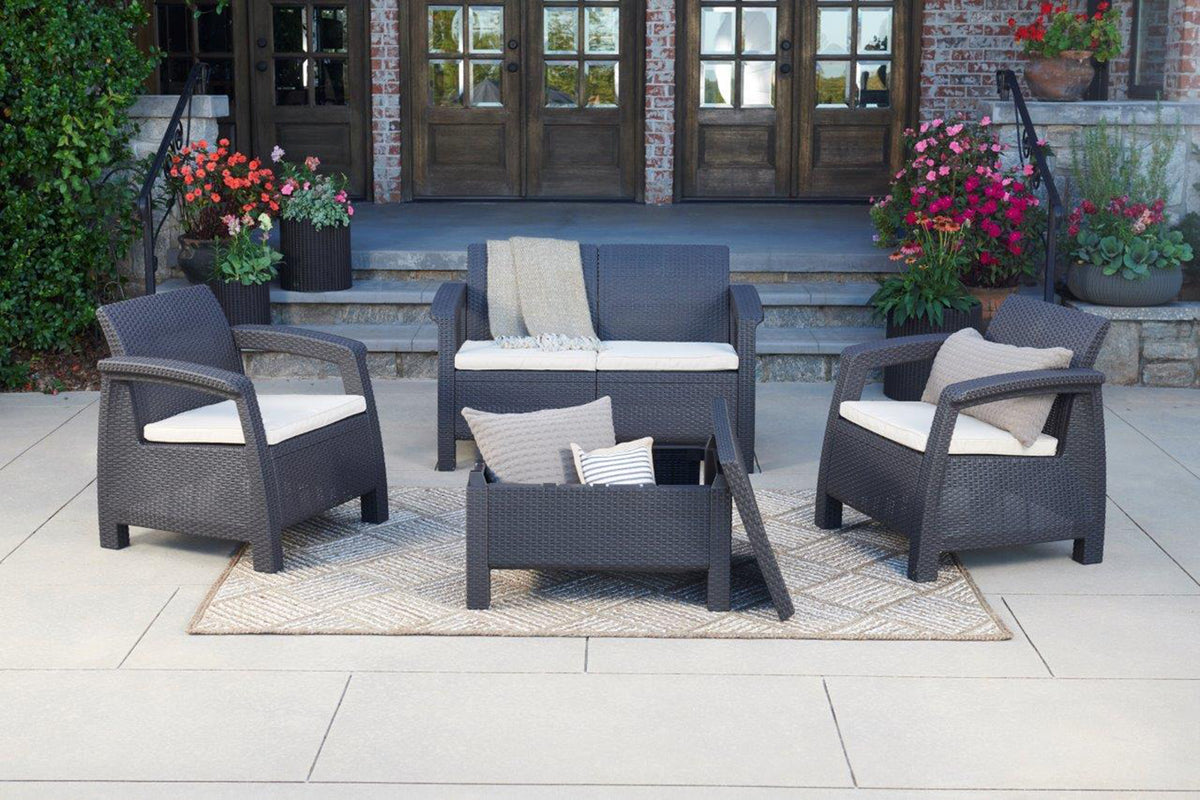 Keter Corfu 100L Resin Wicker Storage Table - Graphite
