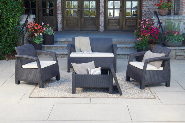 Keter Corfu 100L Resin Wicker Storage Table - Graphite