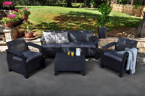 Keter Corfu 5 Seater Rattan Lounge Set with Cushions - Graphite