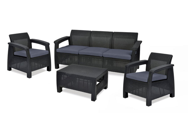 Keter Corfu 5 Seater Rattan Lounge Set with Cushions - Graphite