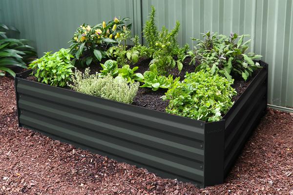 Greenlife Raised Garden Bed 1200 x 900 x 300 - Charcoal + Drop Over Greenhouse