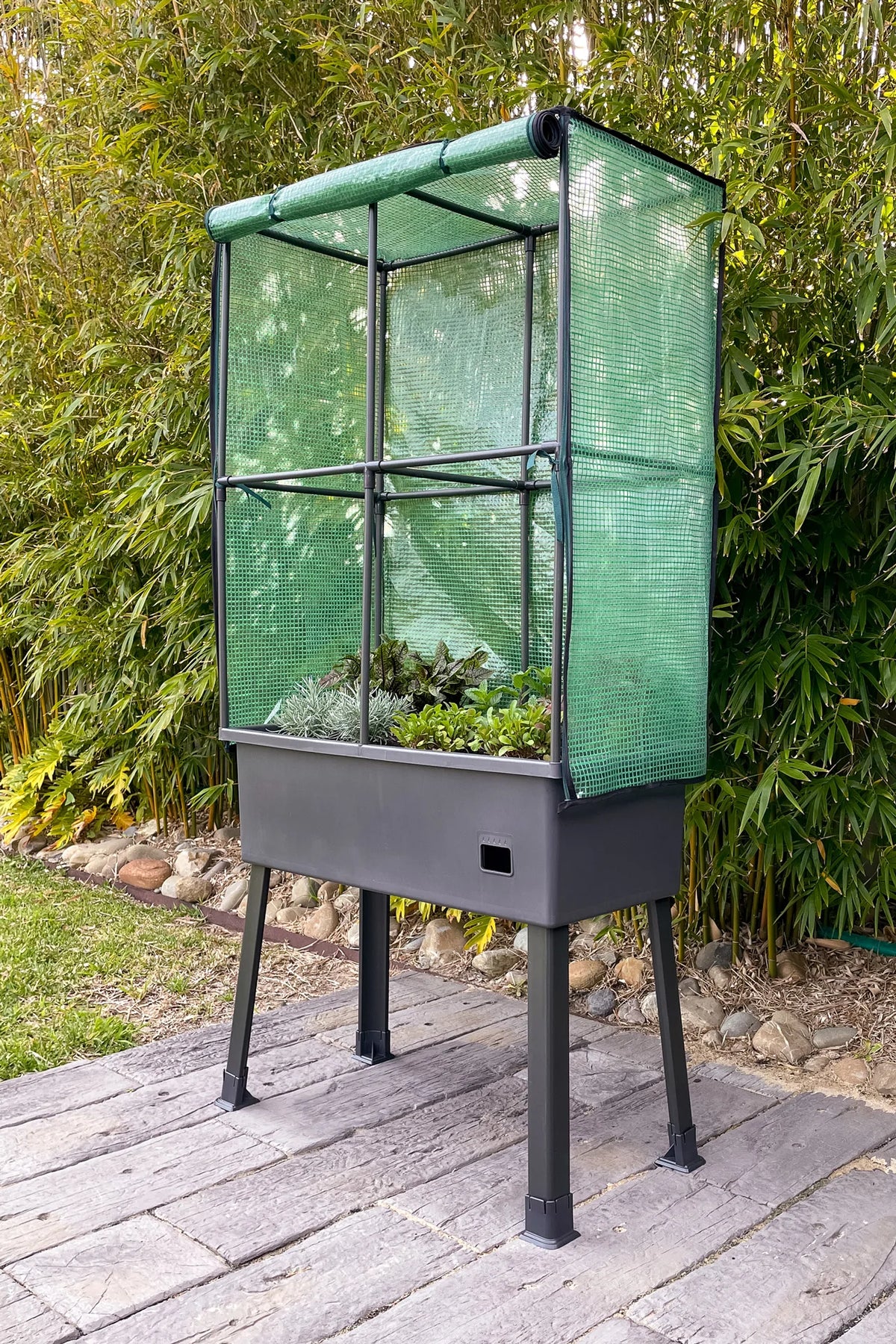 Greenlife Self-Watering Mobile Planter Box with Greenhouse + Leg Kit Bundle