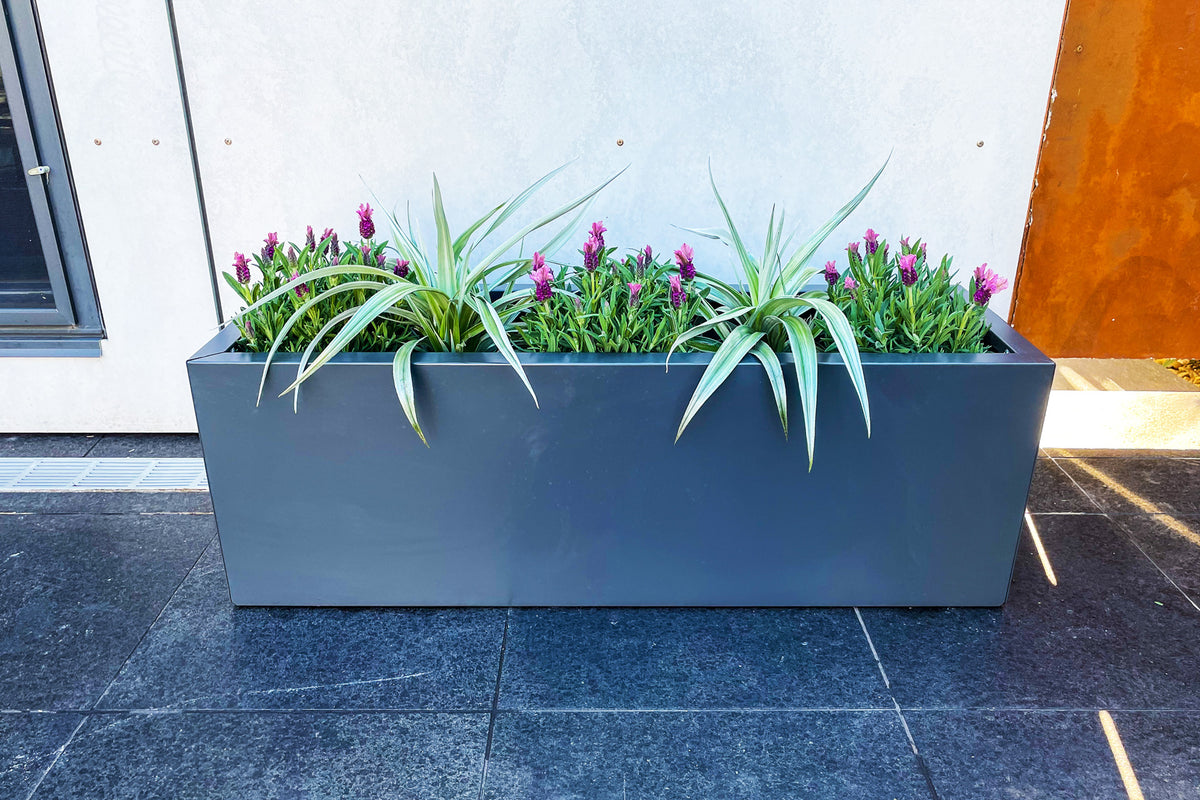 Greenlife Metal Designer Planter Box with Base 900 x 300 x 300mm Charcoal