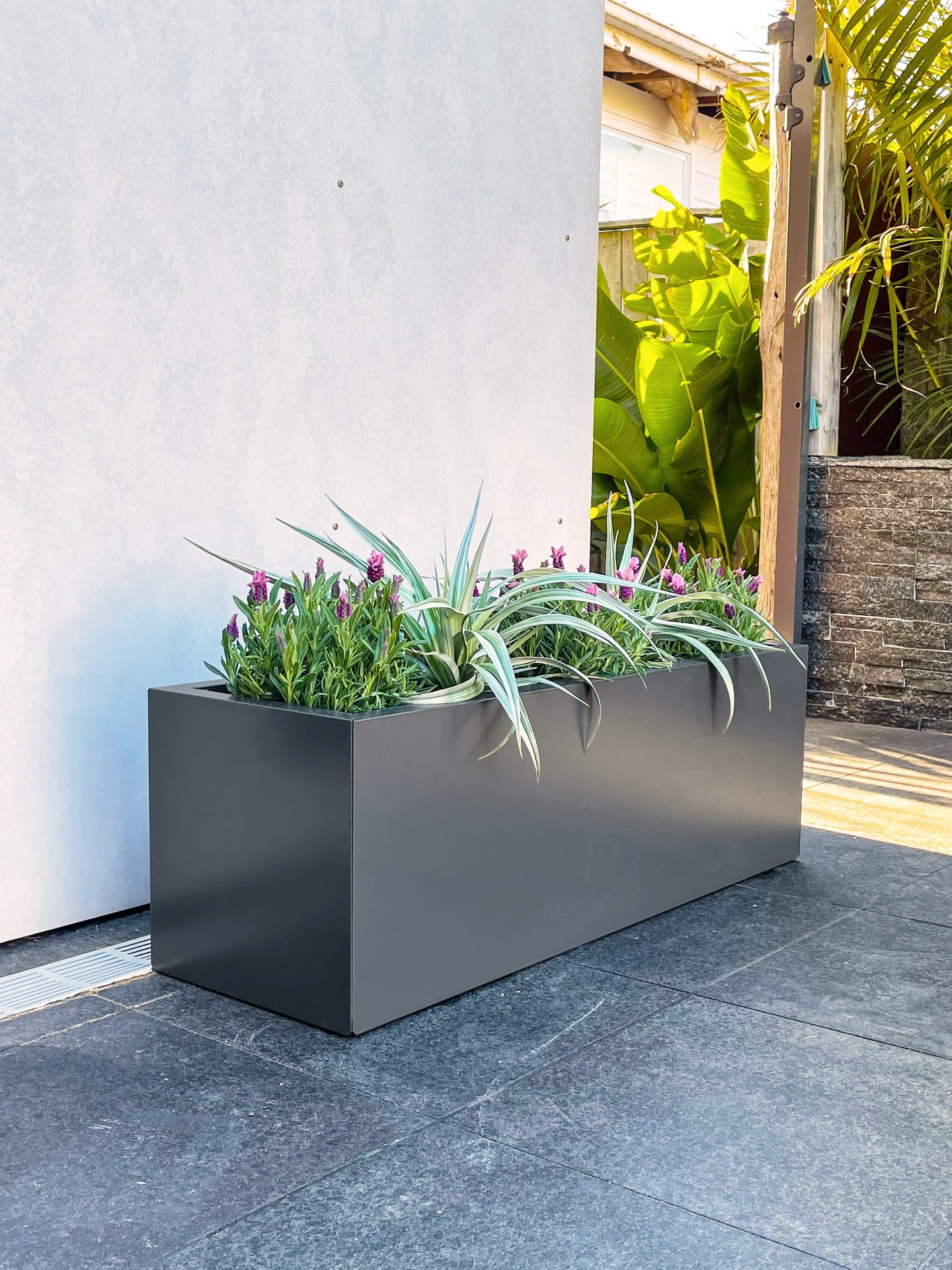charcoal planter pot Greenlife Metal Designer Planter Box with Base 900 x 300 x 300mm Charc