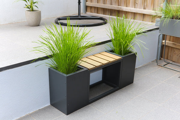 Greenlife Metal Designer Planter Boxes & Composite Seat - Charcoal