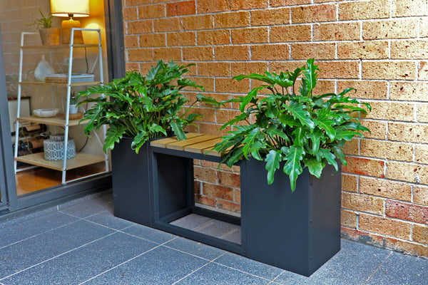 Greenlife Metal Designer Planter Boxes & Composite Seat - Charcoal