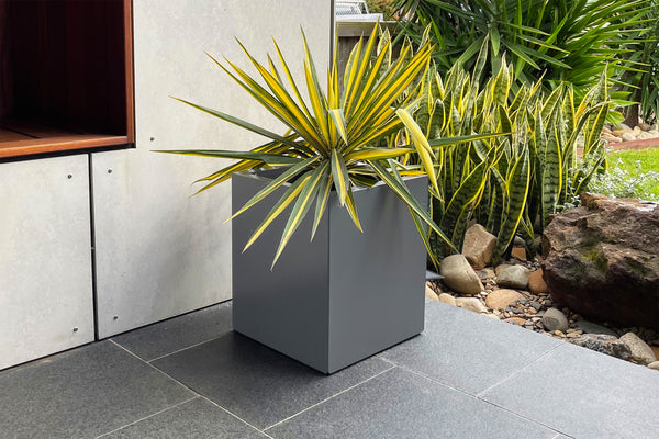 Greenlife Metal Designer Planter Box with Base 340 x 340 x 400mm Slate Grey