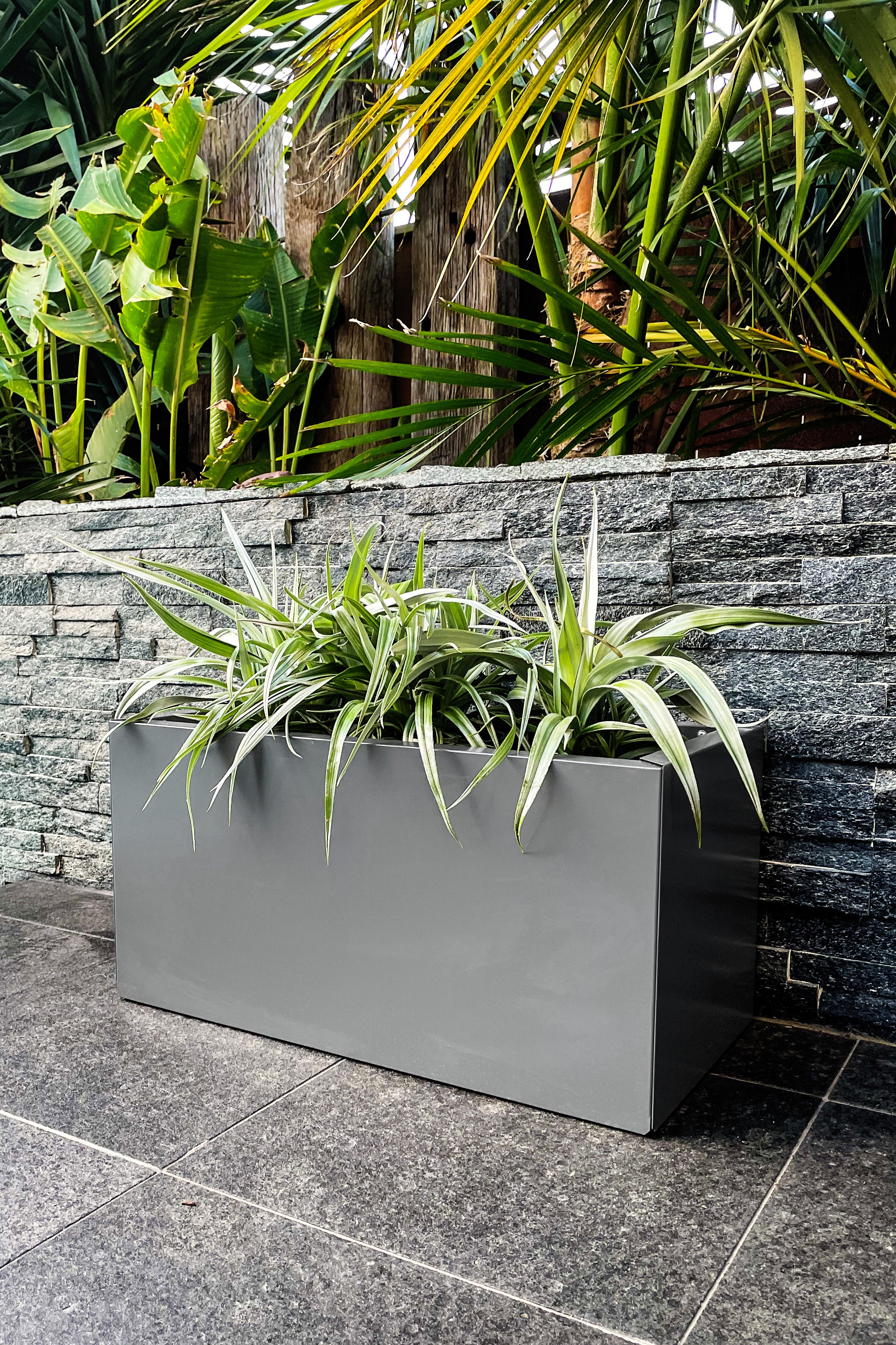 grey box planters Greenlife Metal Designer Planter Box with Base 600 x 300 x 300mm Slate