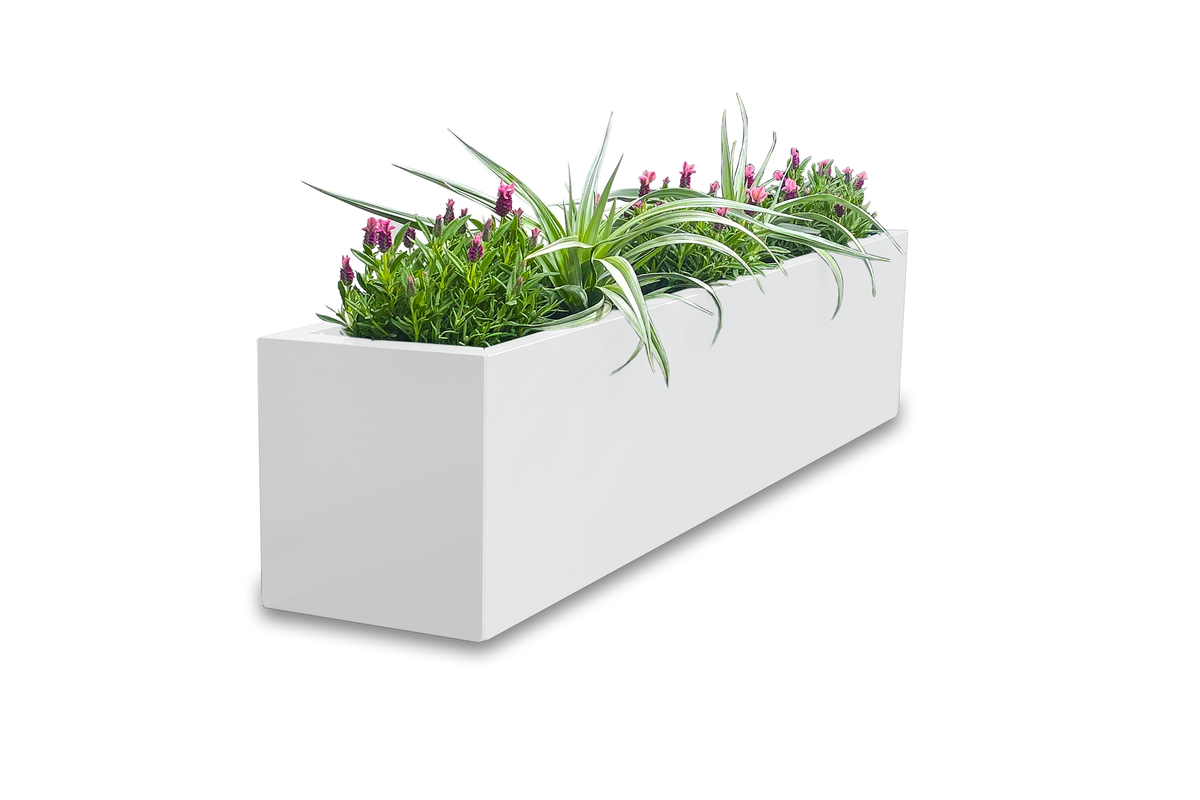 Greenlife Metal Designer Planter Box with Base 1200L x 300W x 300H Vibrant White
