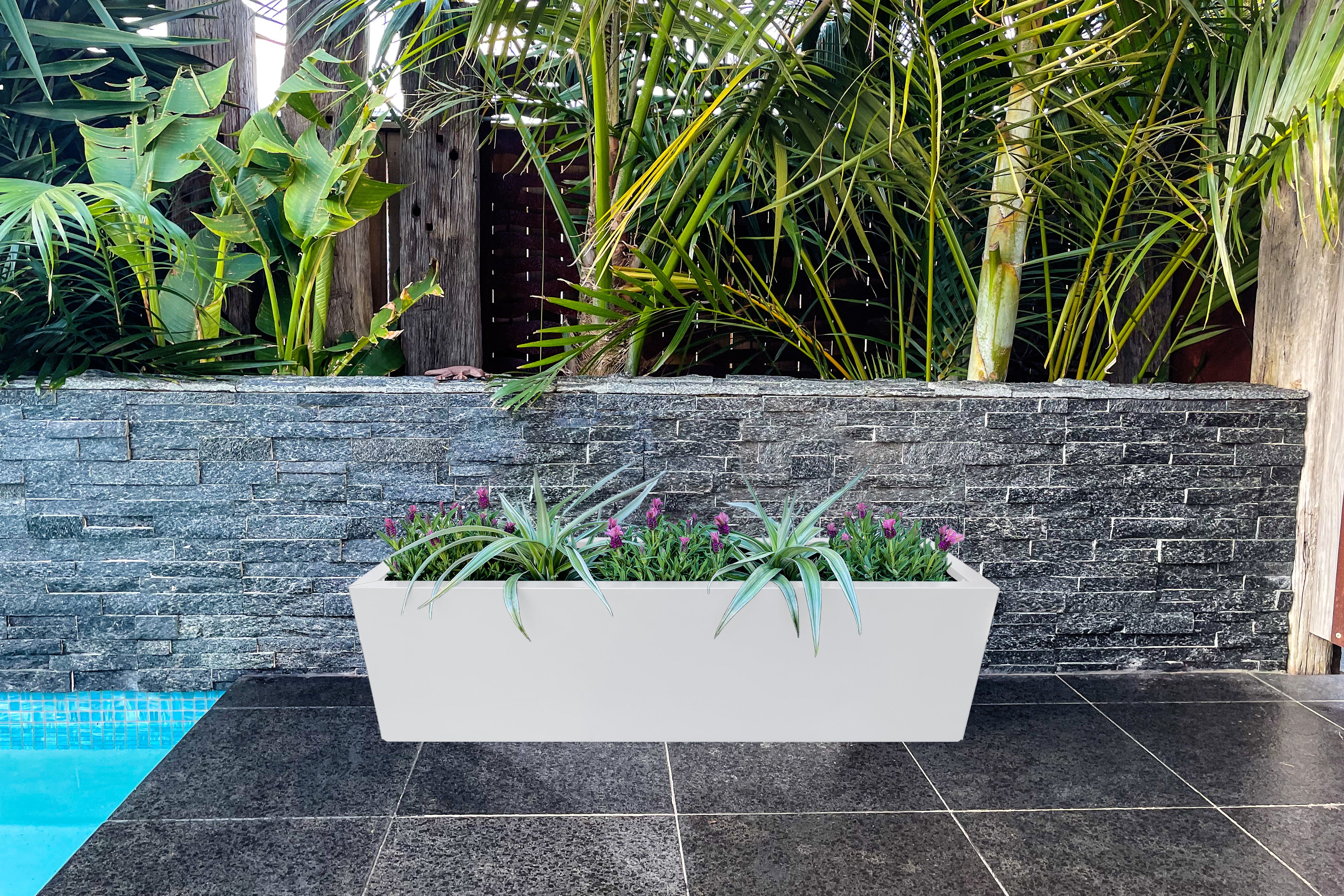 large plastic rectangular planter boxes australia Greenlife Metal Designer Planter Box with Base 1200L x 300W x 300H Vib