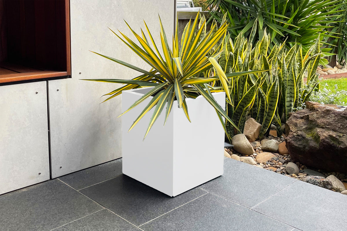 Greenlife Metal Designer Planter Box with Base 340 x 340 x 400mm Vibrant White
