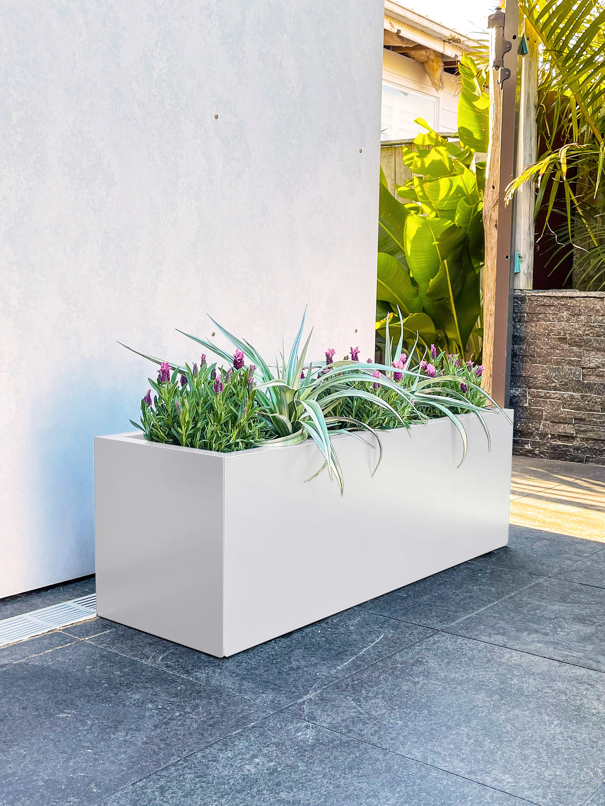 Greenlife Metal Designer Planter Box with Base 900 x 300 x 300mm Vibrant White