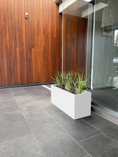 Greenlife Metal Designer Planter Box with Base 900 x 340 x 400mm Vibrant White