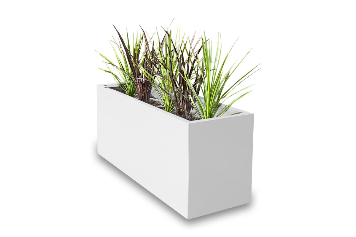 Greenlife Metal Designer Planter Box with Base 900 x 340 x 400mm Vibrant White