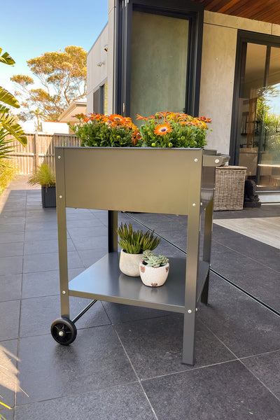 Greenlife Sturdy Mobile Raised Garden Planter Trolley - 550 x 550 x 800mm - Charcoal