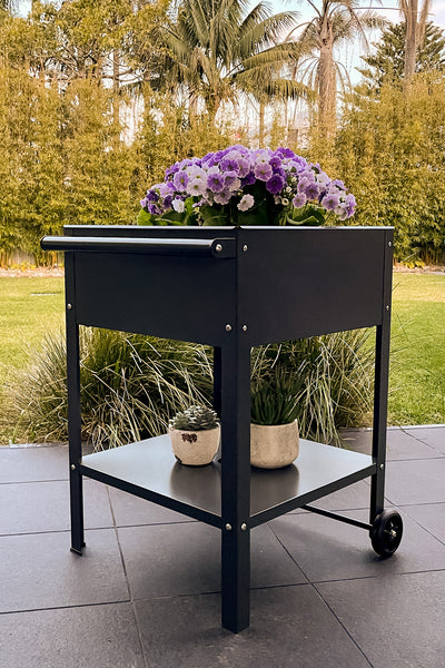 Greenlife Sturdy Mobile Raised Garden Planter Trolley - 550 x 550 x 800mm - Charcoal