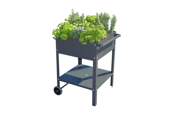 Greenlife Sturdy Mobile Raised Garden Planter Trolley - 550 x 550 x 800mm - Charcoal