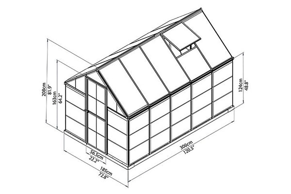 Maze Hybrid Premium Polycarbonate Greenhouse 6' x 10' - Grey Powdercoat