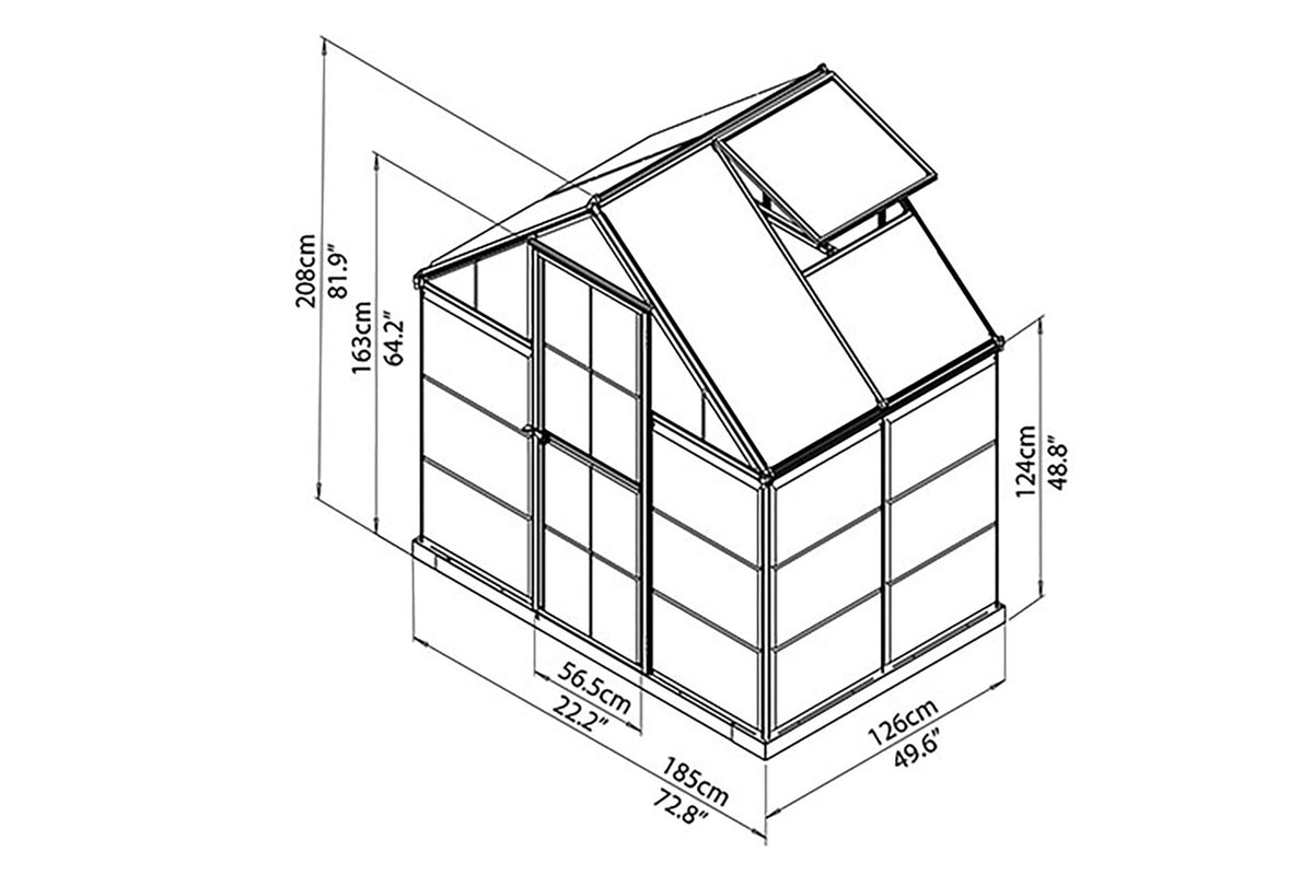 Maze Hybrid Polycarbonate Greenhouse 6' x 4' Grey (1.9m x 1.3m)