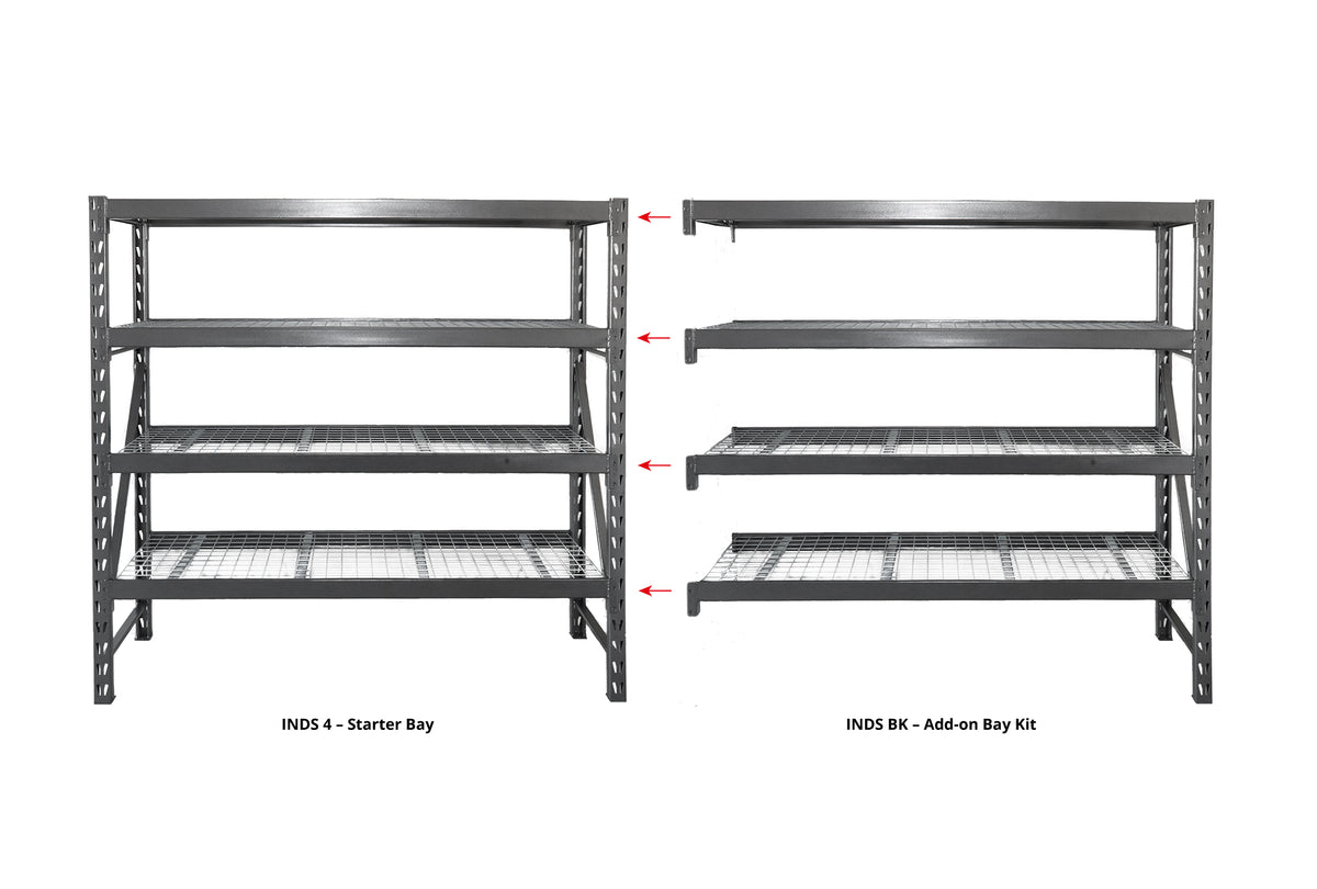 Summit Industrial Rack Shelving 4 Shelf Add-On Bay Kit - Links onto Starter Bay