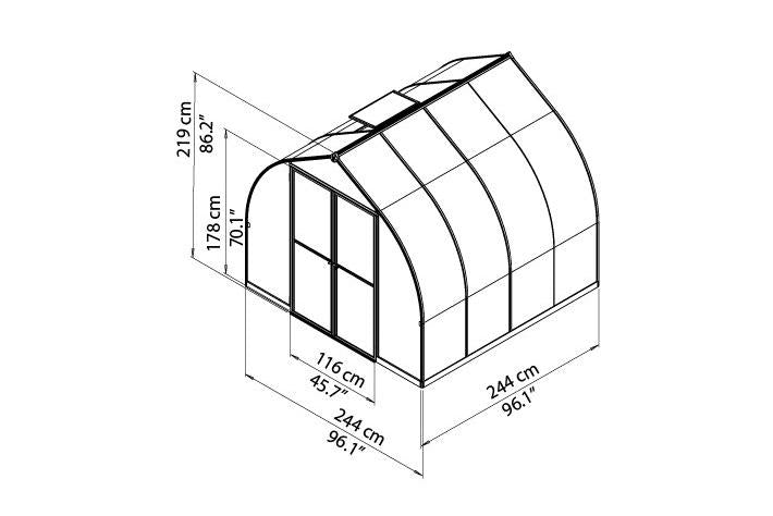 Maze Bella Premium Polycarbonate Greenhouse 8' x 8' (2.5m x 2.5m)