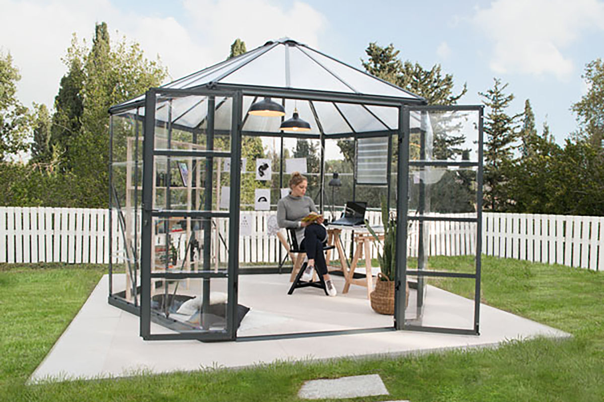 Maze Oasis Hex Premium Polycarbonate Greenhouse 12' Grey (3.7m x 3.2m)