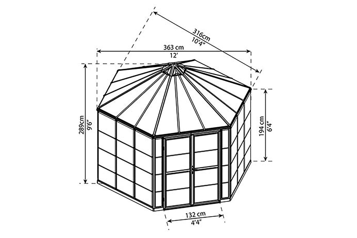 Maze Oasis Hex Premium Polycarbonate Greenhouse 12' Grey (3.7m x 3.2m)